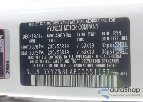 2013 Hyundai Santa Fe Sport 2.0T из США, поврежденный, VIN 5XYZW3LA6DG051157